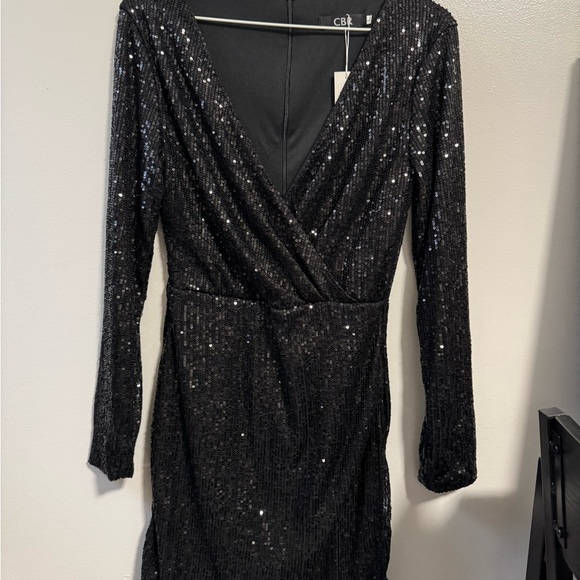 CBR Dresses & Skirts - CBR Black Sequin Long Sleeve Wrap-Front Dress